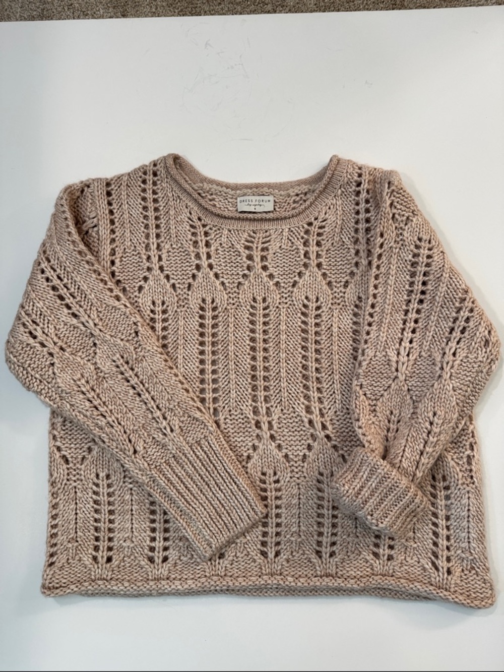 Dress Forum Open-Knit Scoopneck Sweater in Taupe